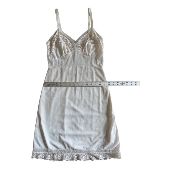 Vintage White Lace Trim Full Slip Adjustable Straps Mid-Century Lingerie Dress - Picture 7 of 9